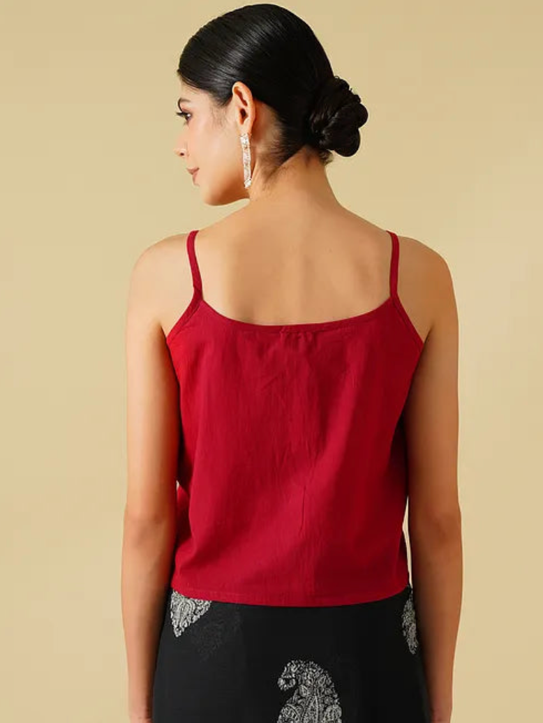 Red Cotton Strap Blouse