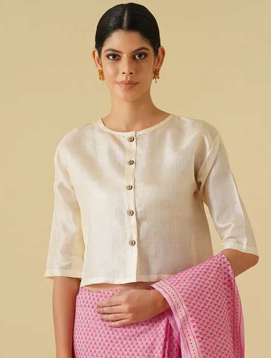 Off White Chanderi Blouse with Lining
