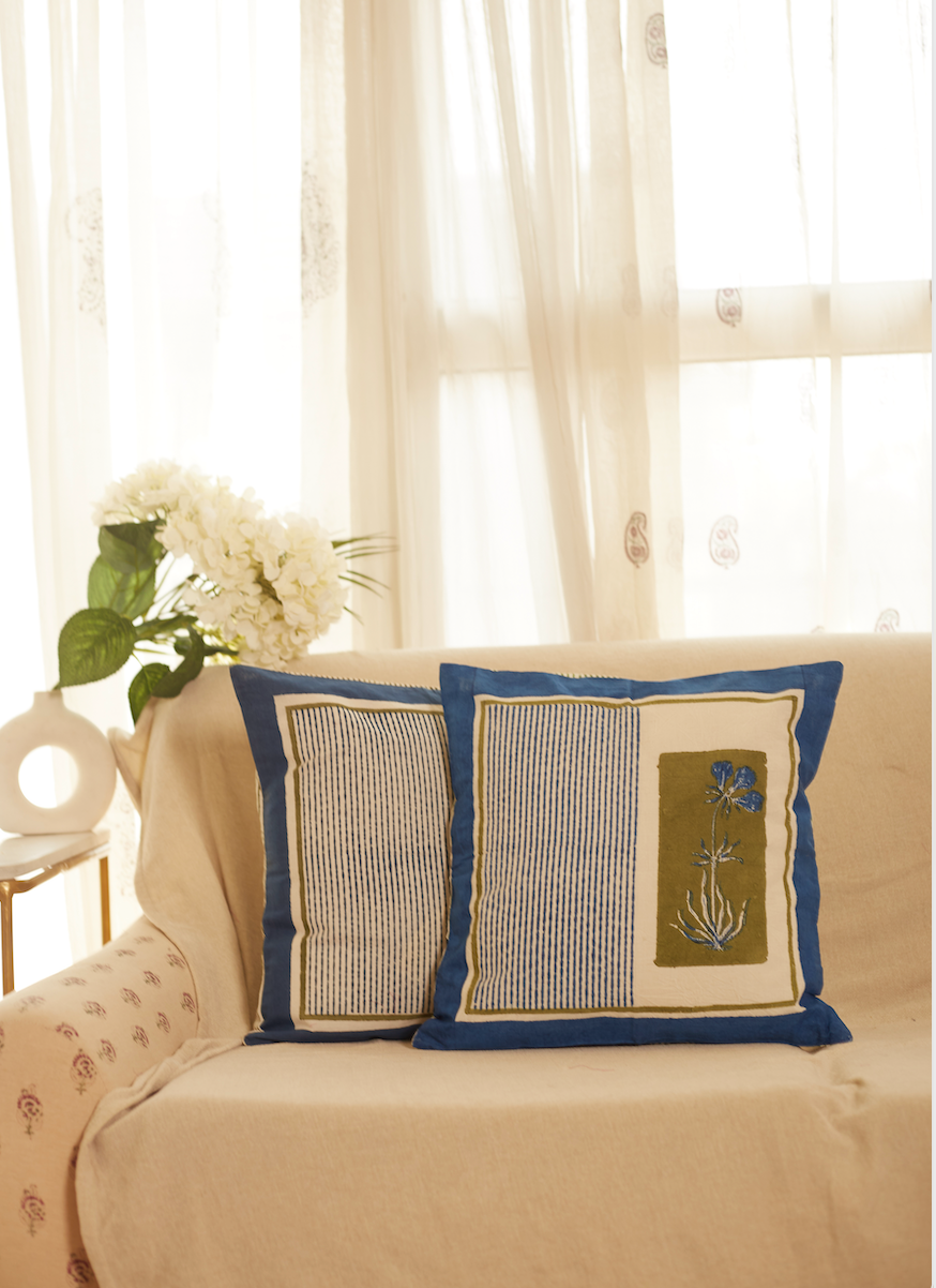 Rangoli Petal Buta Blue Cushion Covers (Set of 2)