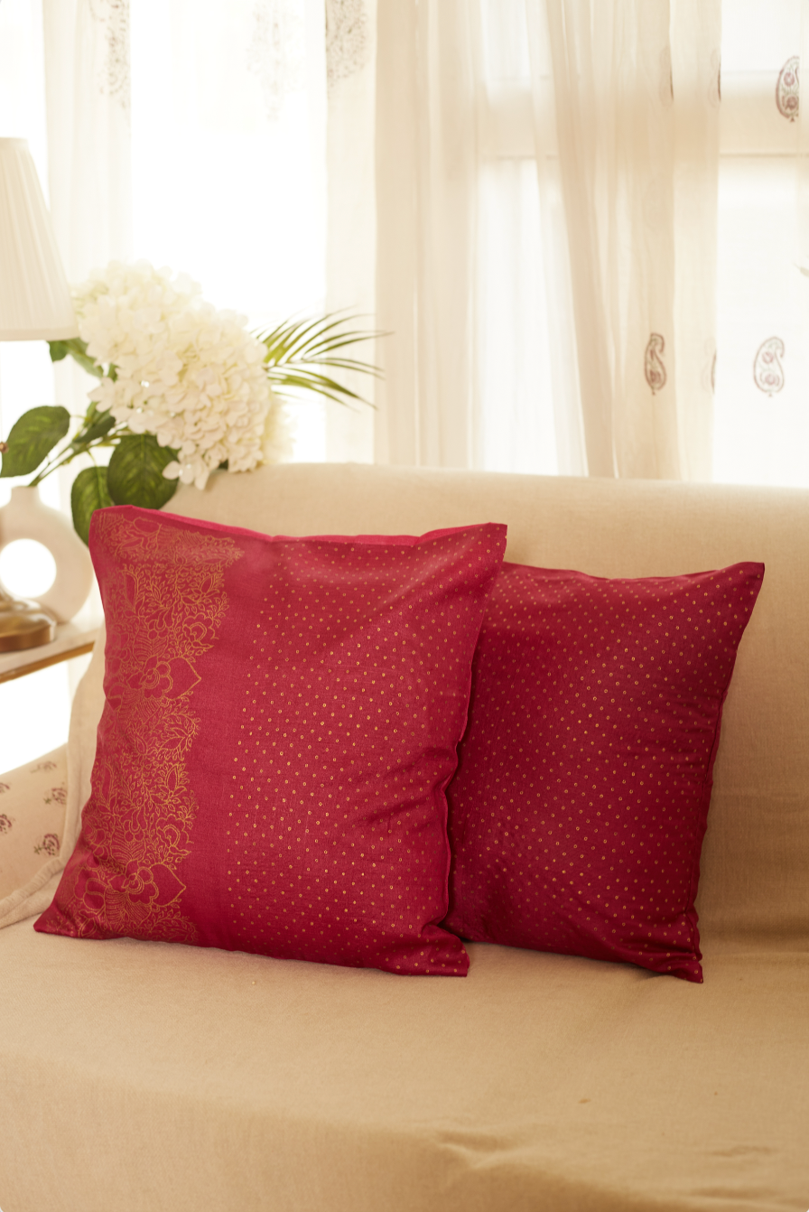 Rangoli Tussar Rai Dana Pink Cushion Covers (Set of 2)