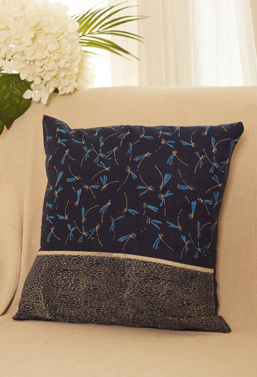 Rangoli Dragon Fly Navy Blue Cushion Covers (Set of 2)