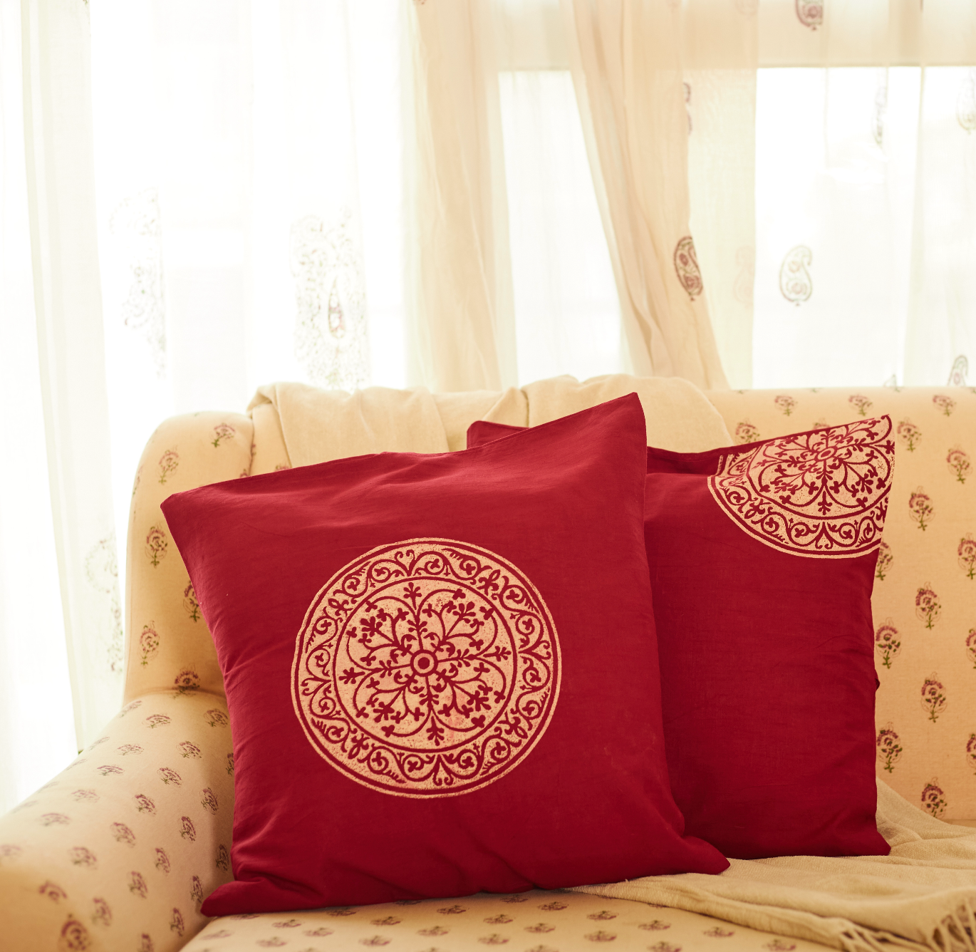 Rangoli  Red Cushion Covers (Set of 2)