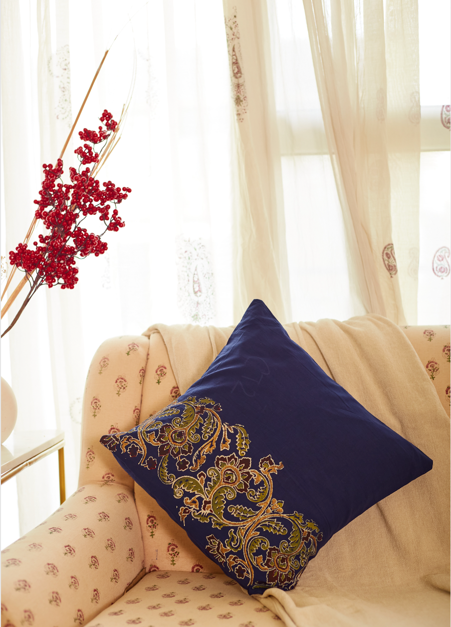 Rangoli Navy Blue Jaal Cushion Covers (Set of 2)