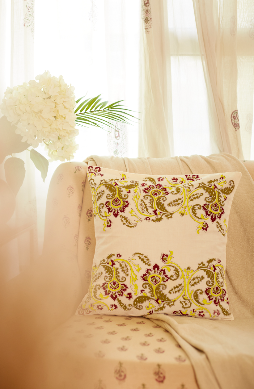 Rangoli White Olive Jaal Cushion Covers (Set of 2)