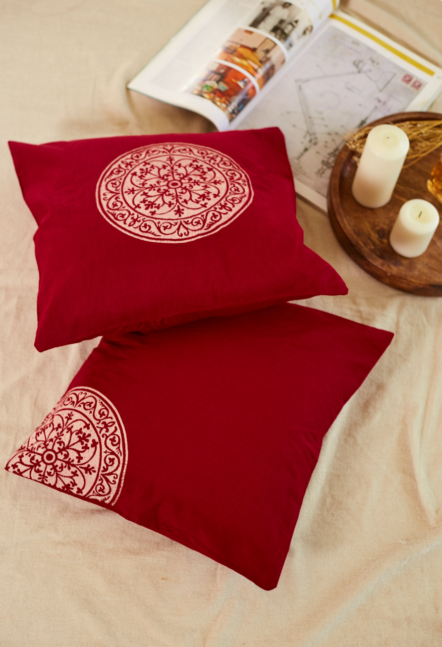 Rangoli  Red Cushion Covers (Set of 2)