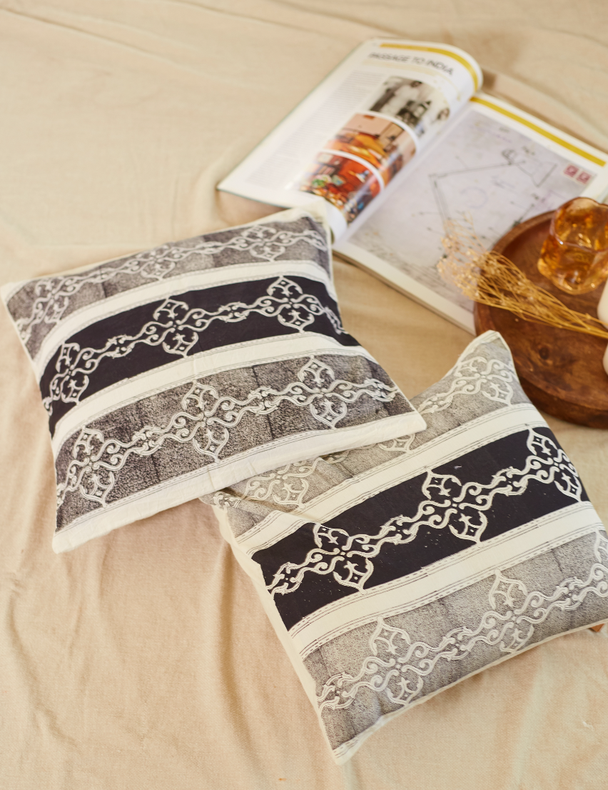 Rangoli Black Border Cushion Covers (Set of 2)