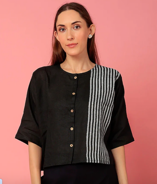 Black Stripe Cotton Blouse