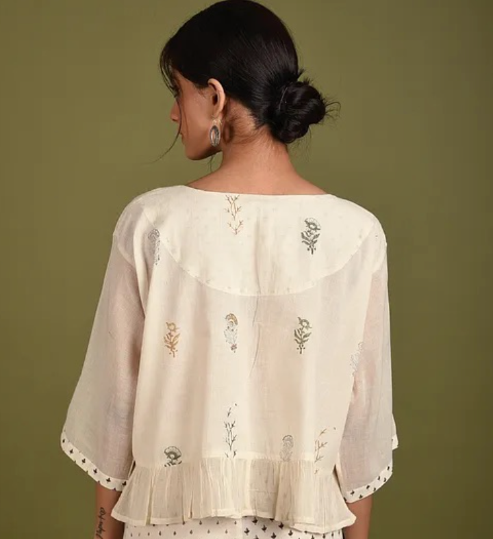 Offwhite Floral Cotton Blouse