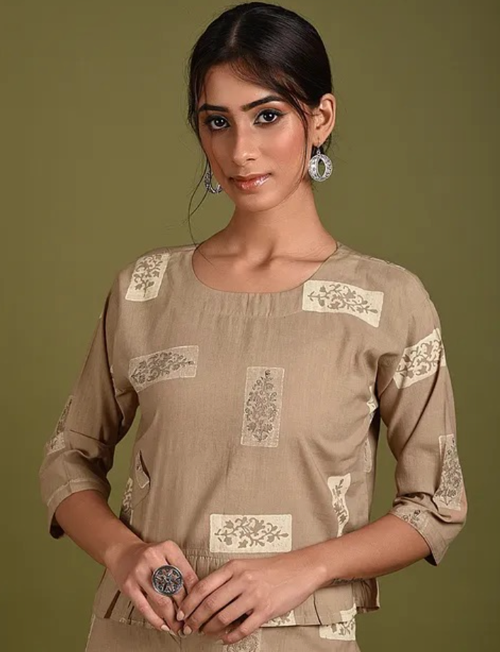 Brown Floral Cotton Blouse