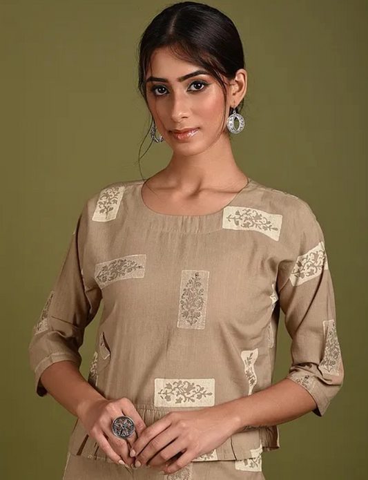 Brown Floral Cotton Blouse