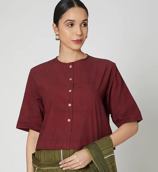Maroon Printed Cotton Blouse