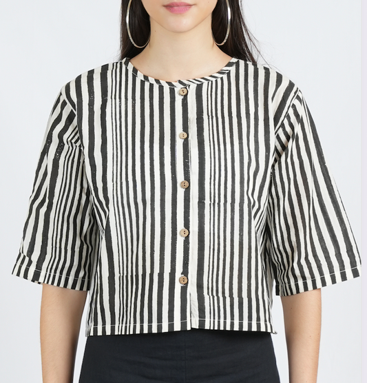 Black-White Stripe Cotton Blouse