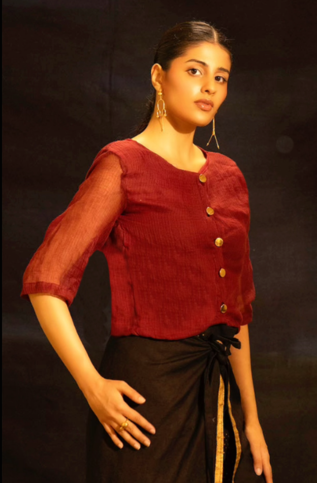 Maroon Kota Doria  Blouse with lining