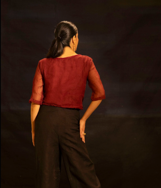 Maroon Kota Doria  Blouse with lining