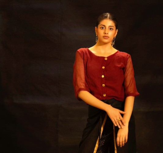 Maroon Kota Doria  Blouse with lining