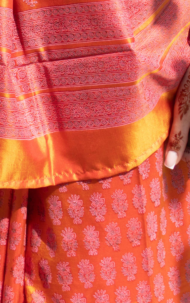 Rust Mulberry Silk Floral Saree