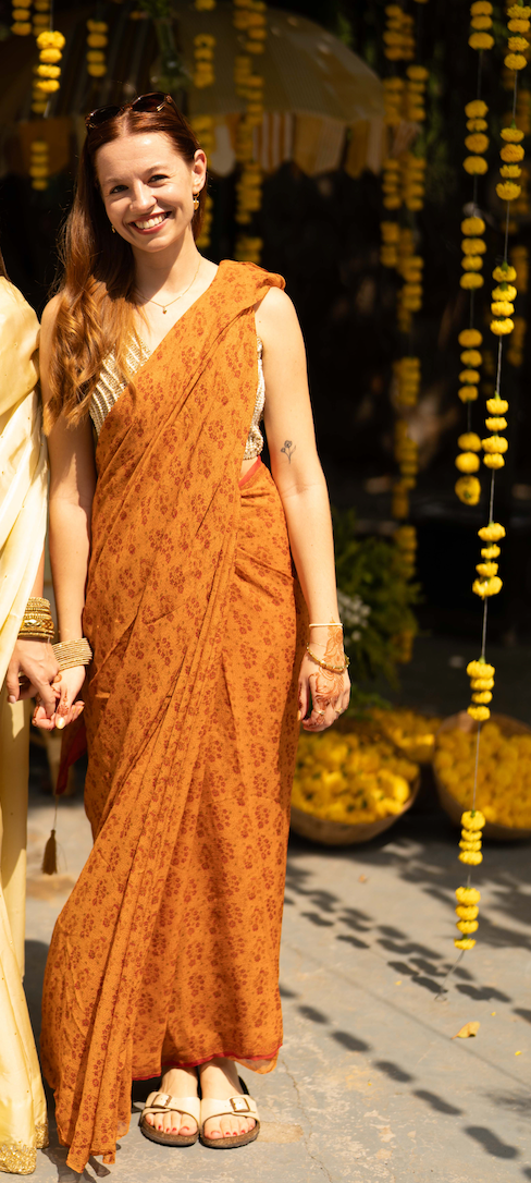 Orange Buti Floral Saree