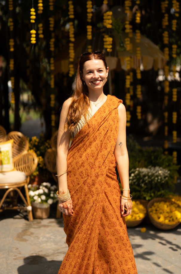Orange Buti Floral Saree