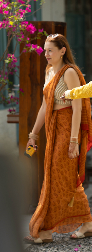 Orange Buti Floral Saree
