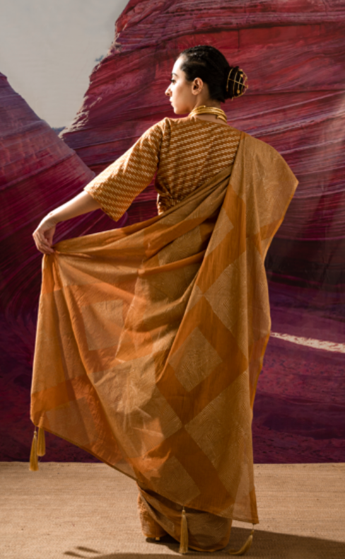 Mustard Zari Tie-Up Blouse Top with lining