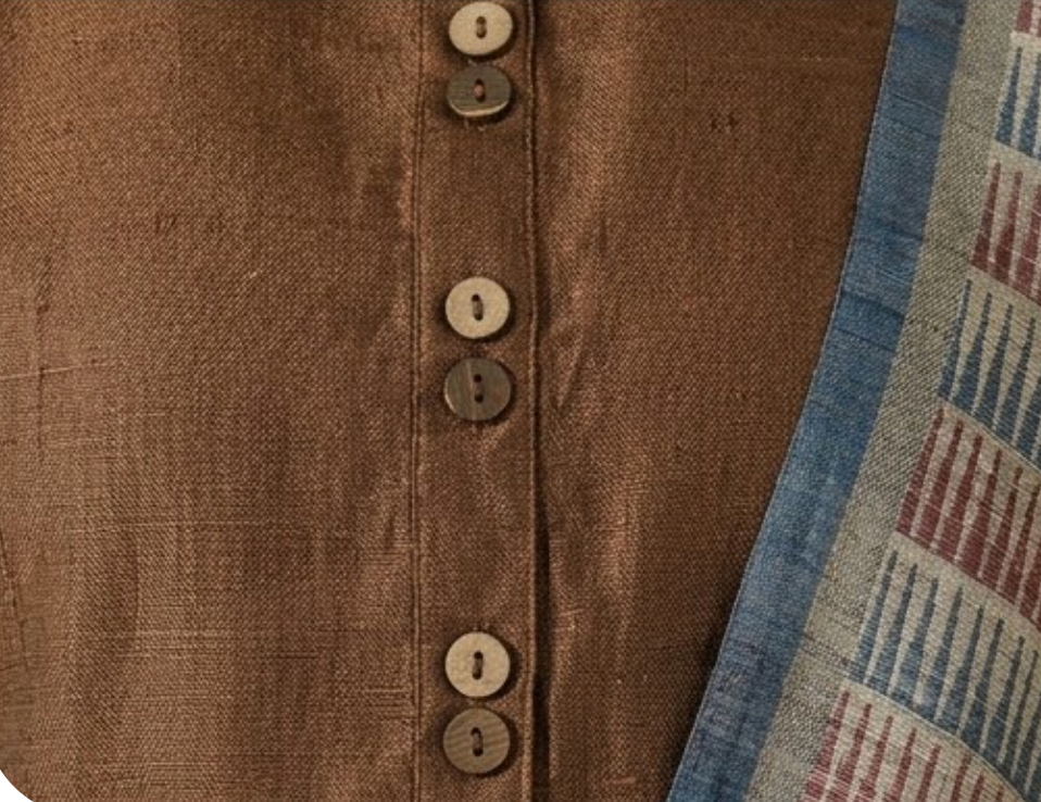 BrownTussar Blouse With Wooden Button