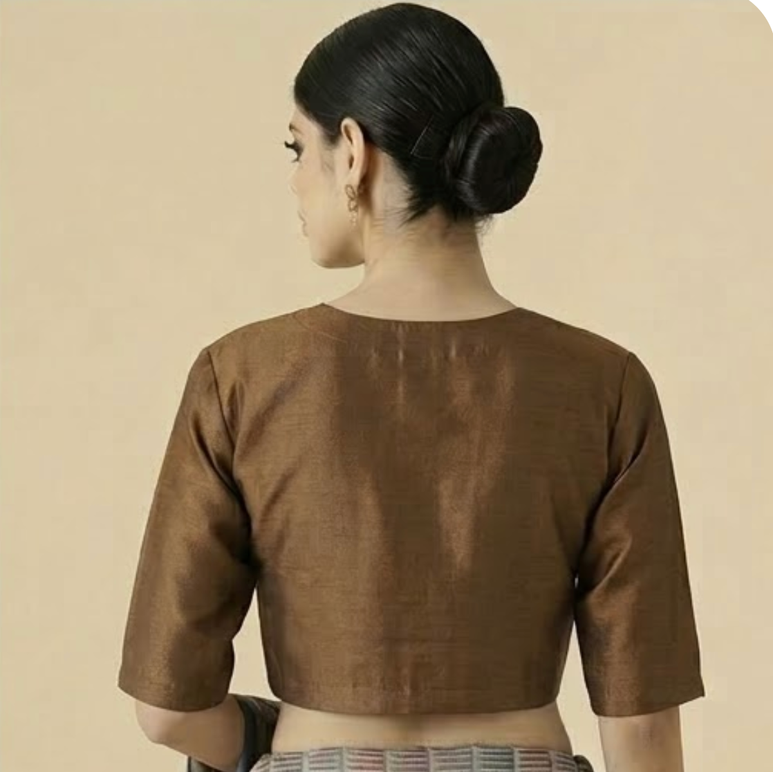 BrownTussar Blouse With Wooden Button