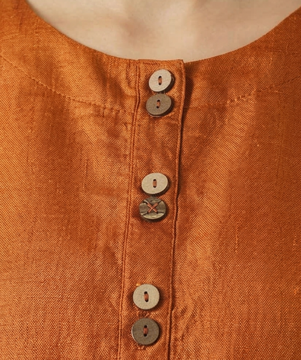 Rust Orange Tussar Blouse With Wooden Button