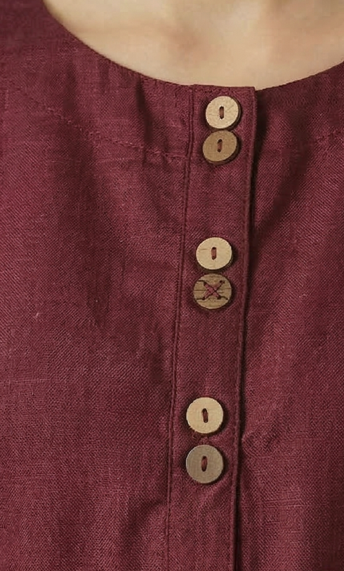 Wine Tussar Blouse With Wooden Button