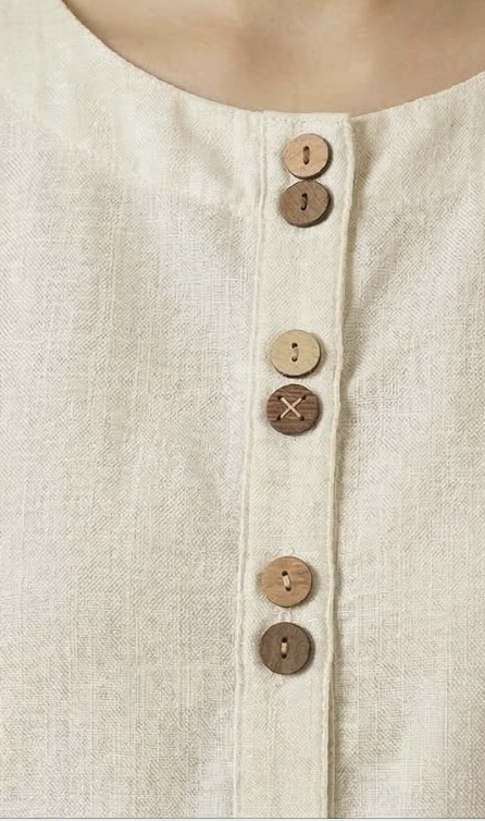 White Linen Blouse With Wooden Buttons