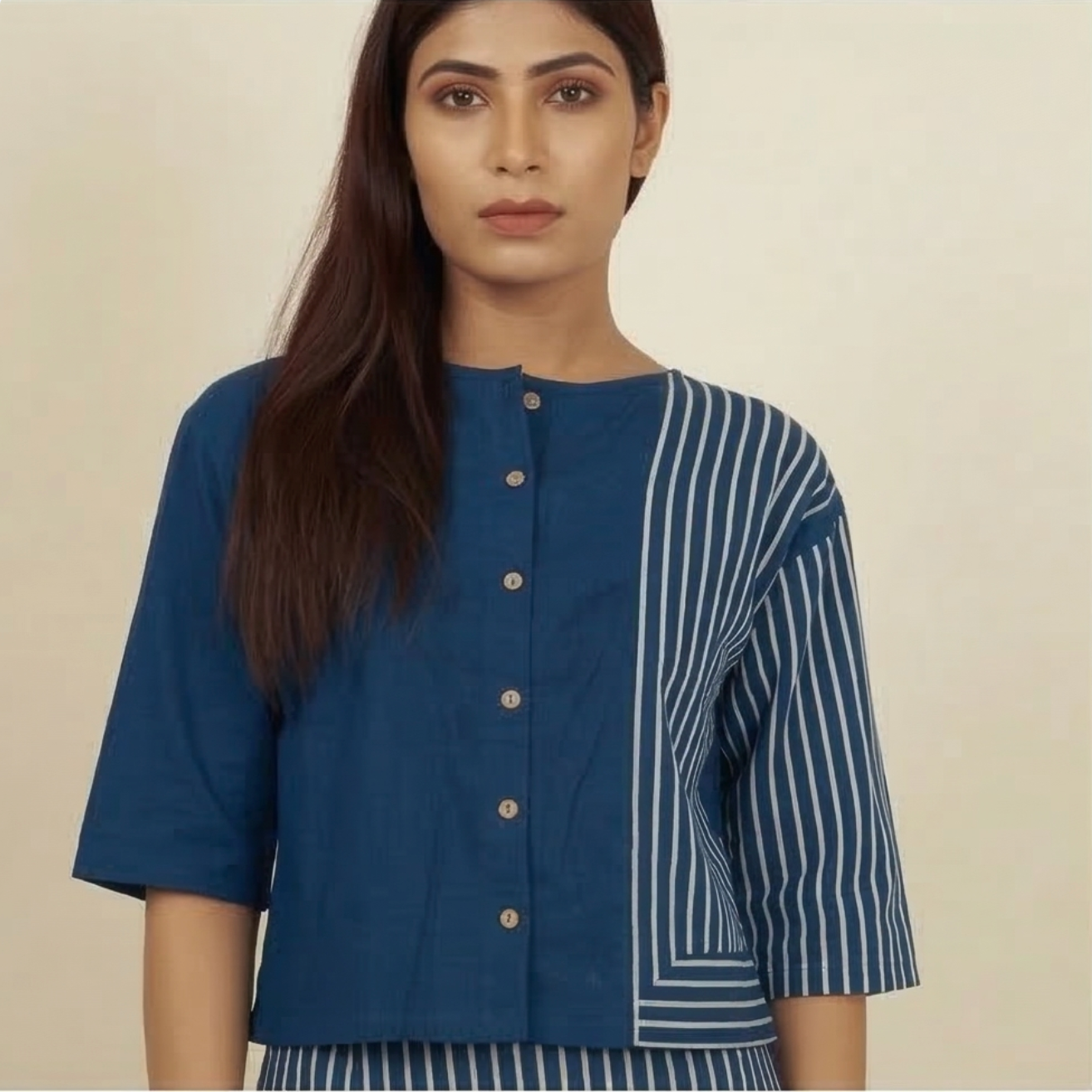 White Stripe Blue Cotton Blouse