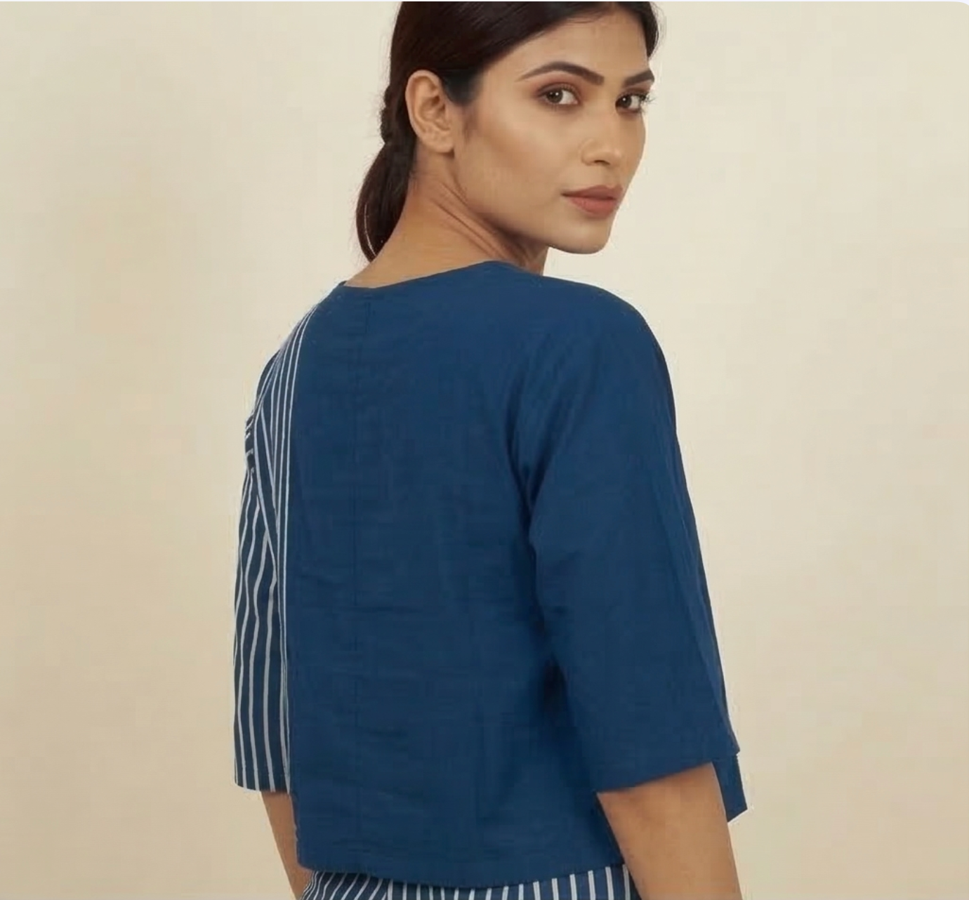 White Stripe Blue Cotton Blouse