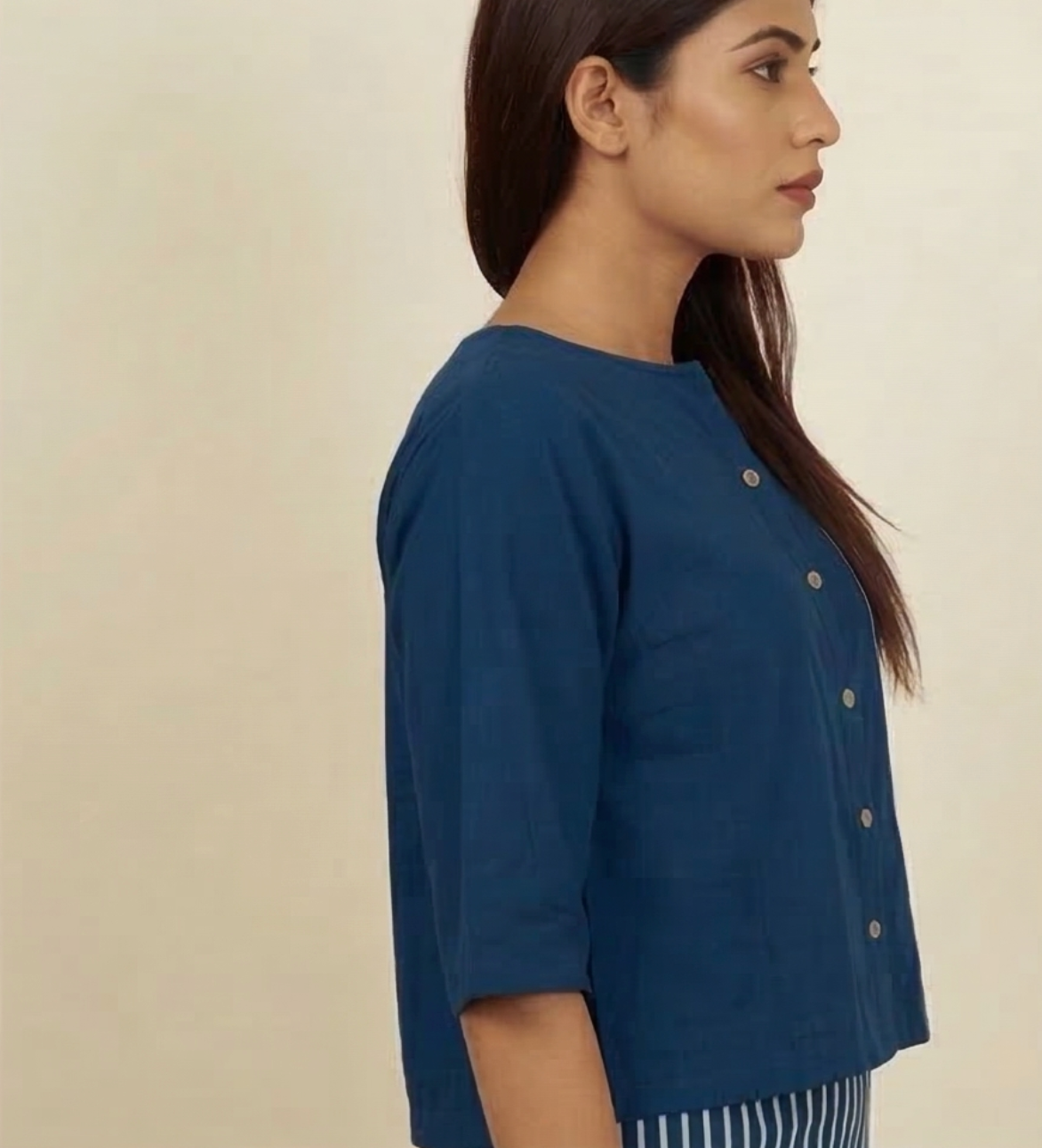 White Stripe Blue Cotton Blouse
