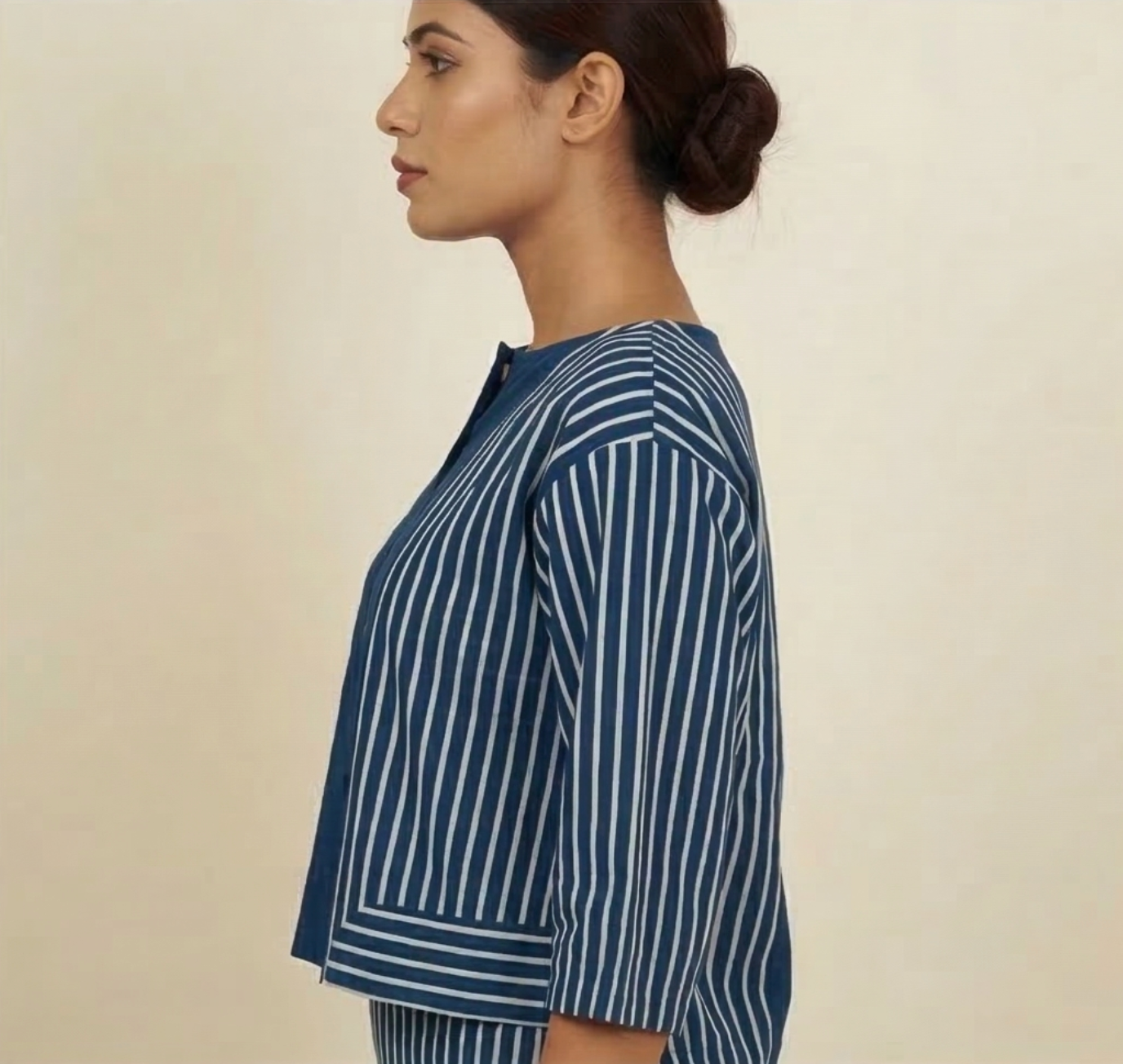 White Stripe Blue Cotton Blouse