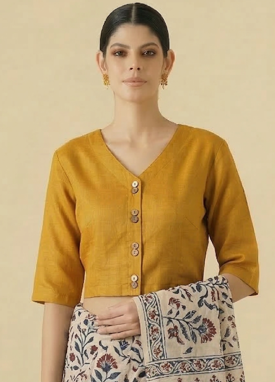 Mustard Cotton Blouse V Neck