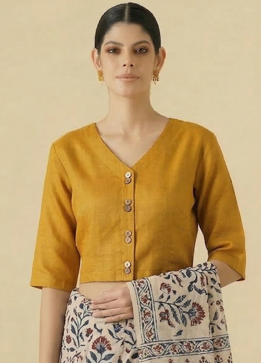 Mustard Cotton Blouse V Neck
