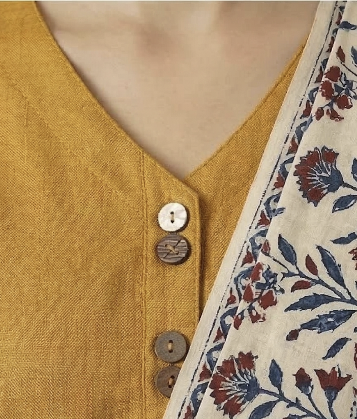 Mustard Cotton Blouse V Neck
