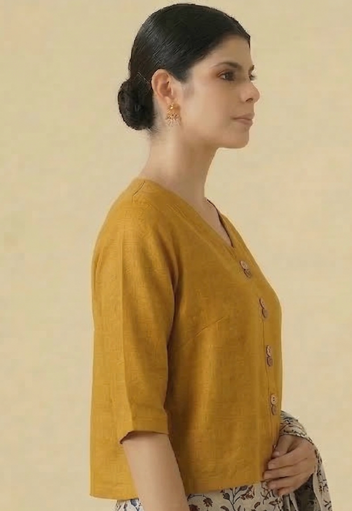 Mustard Cotton Blouse V Neck