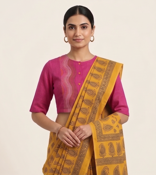 Pink Kota Doria  Blouse with lining