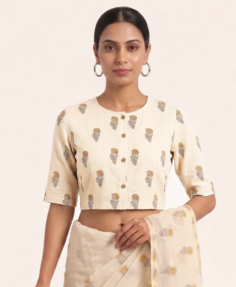 Offwhite Floral Mughal Buti Blouse