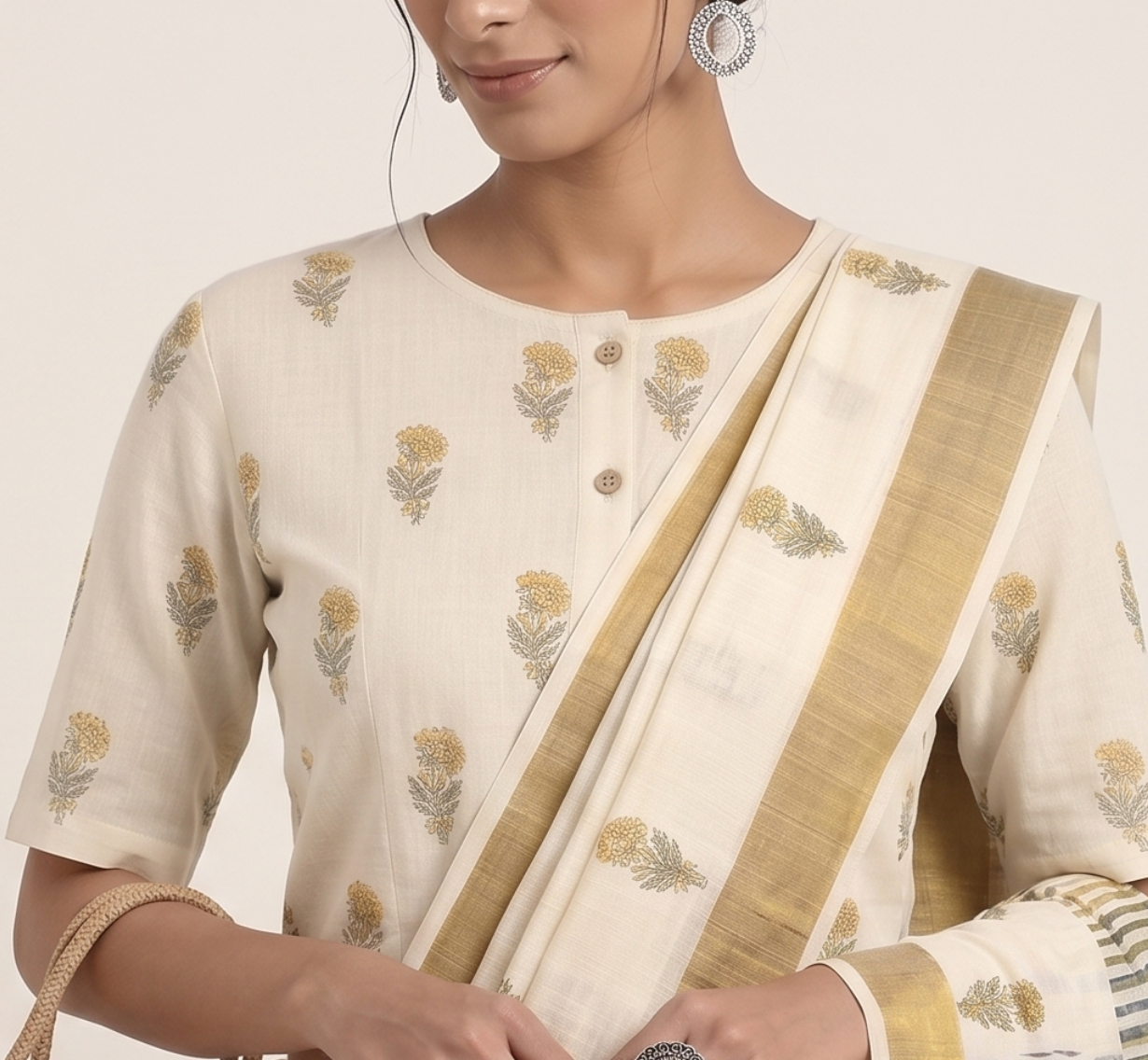 Offwhite Floral Mughal Buti Blouse