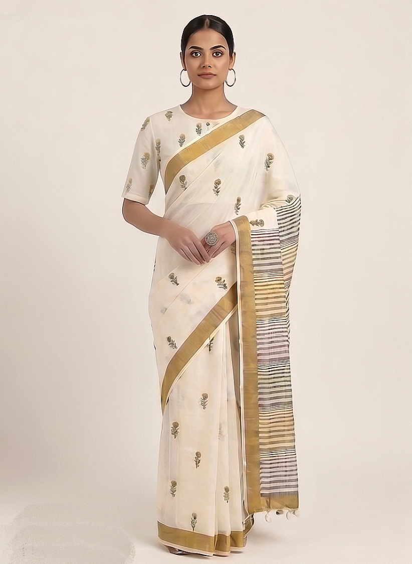 Offwhite Floral Mughal Buti Blouse