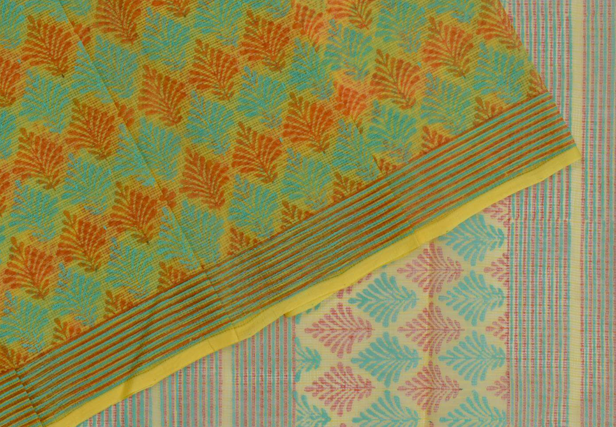 Lime Kota Doria Saree
