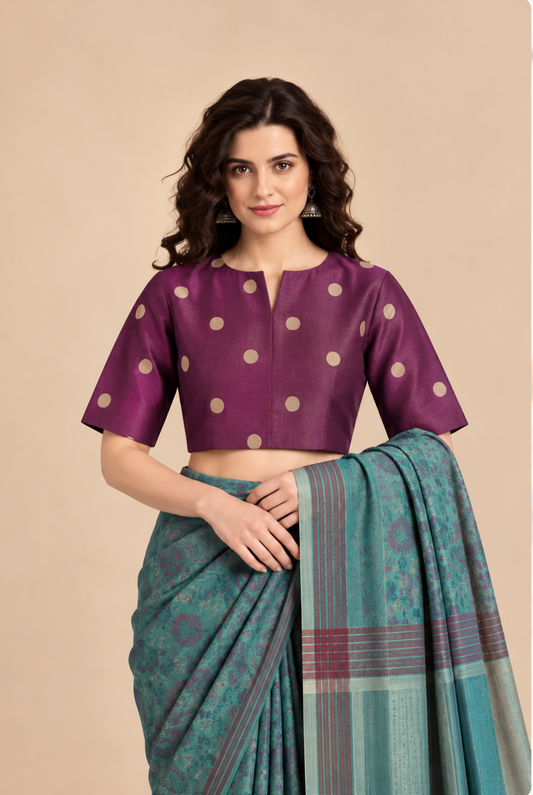 Wine Tussar Polka Blouse With Lining and Back Button