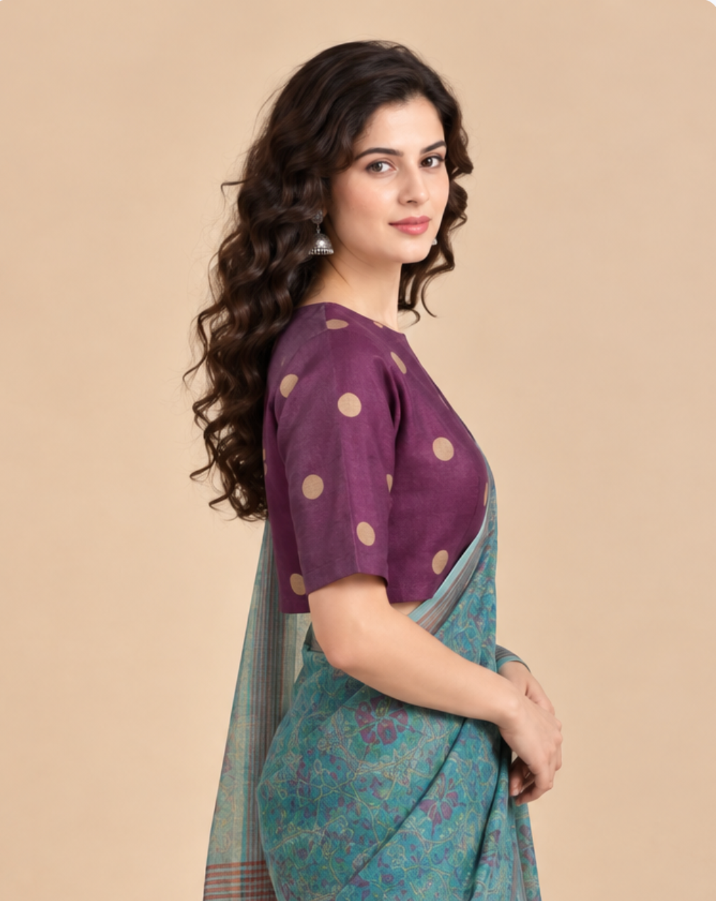 Wine Tussar Polka Blouse With Lining and Back Button