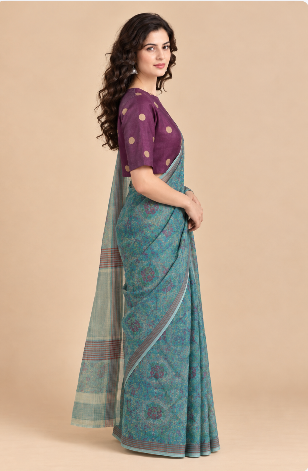 Wine Tussar Polka Blouse With Lining and Back Button