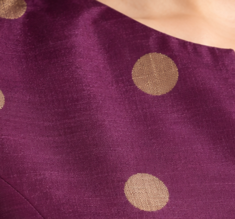 Aqua Kota Doria Jaal Saree with Purple Tussar Polka Dot Blouse (Set of 2)