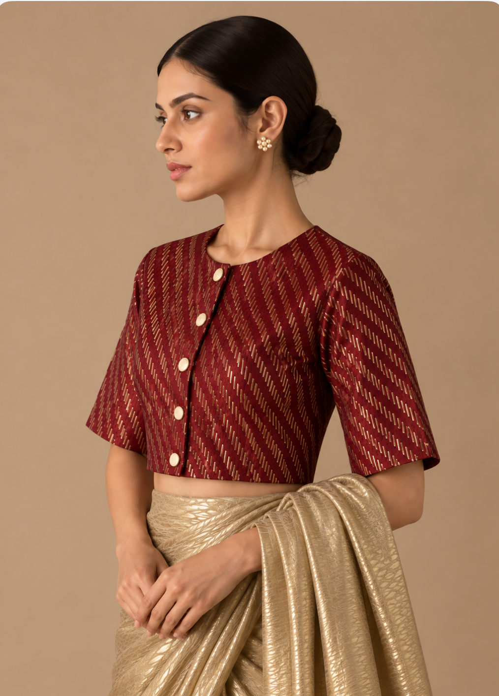 Maroon & Gold Zari Woven Blouse With Lining