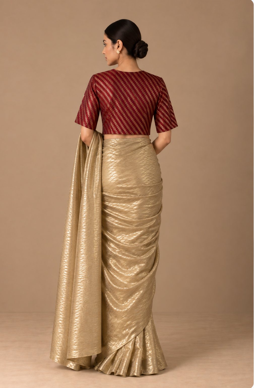 Maroon & Gold Zari Woven Blouse With Lining