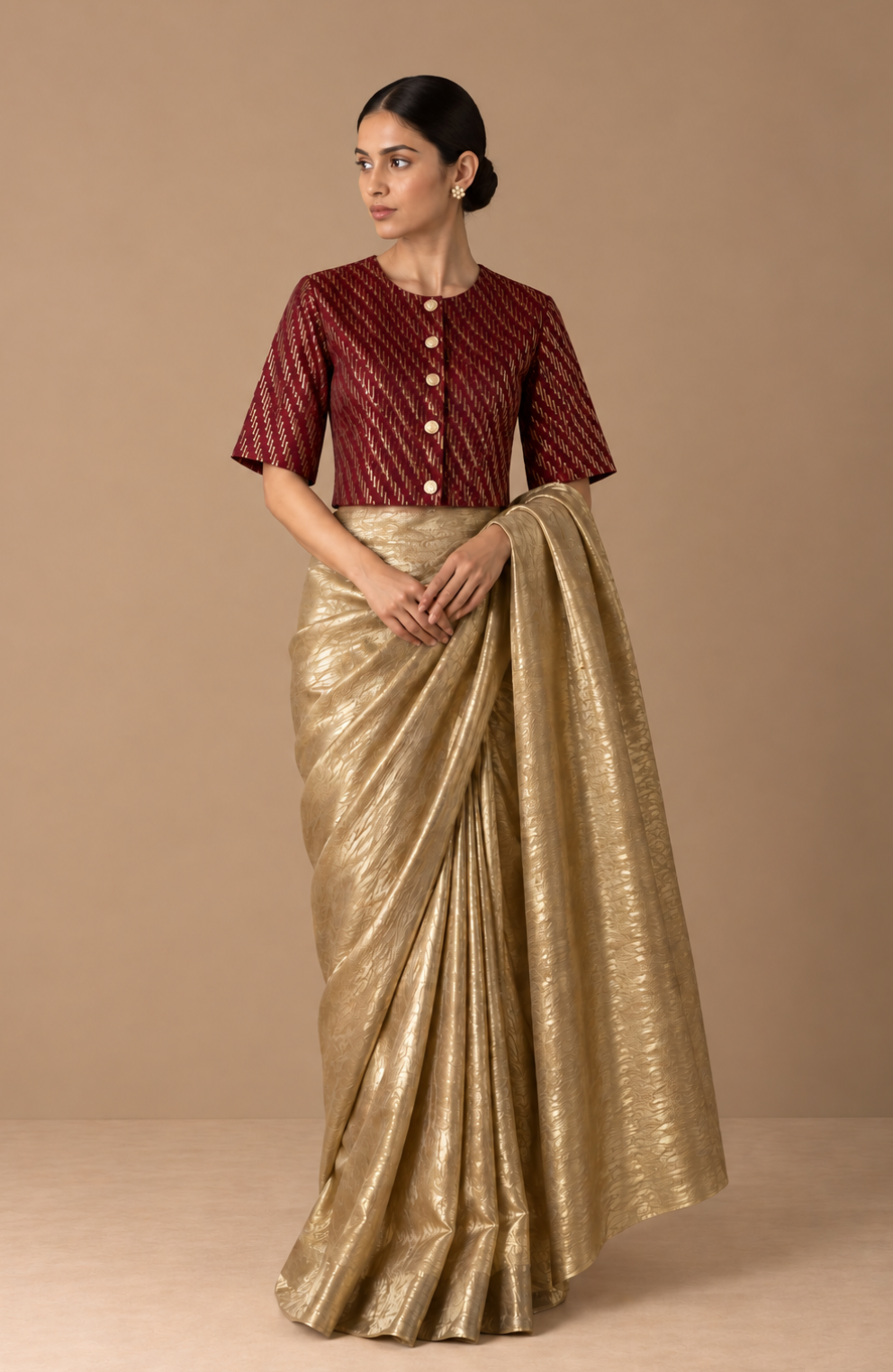 Maroon & Gold Zari Woven Blouse With Lining