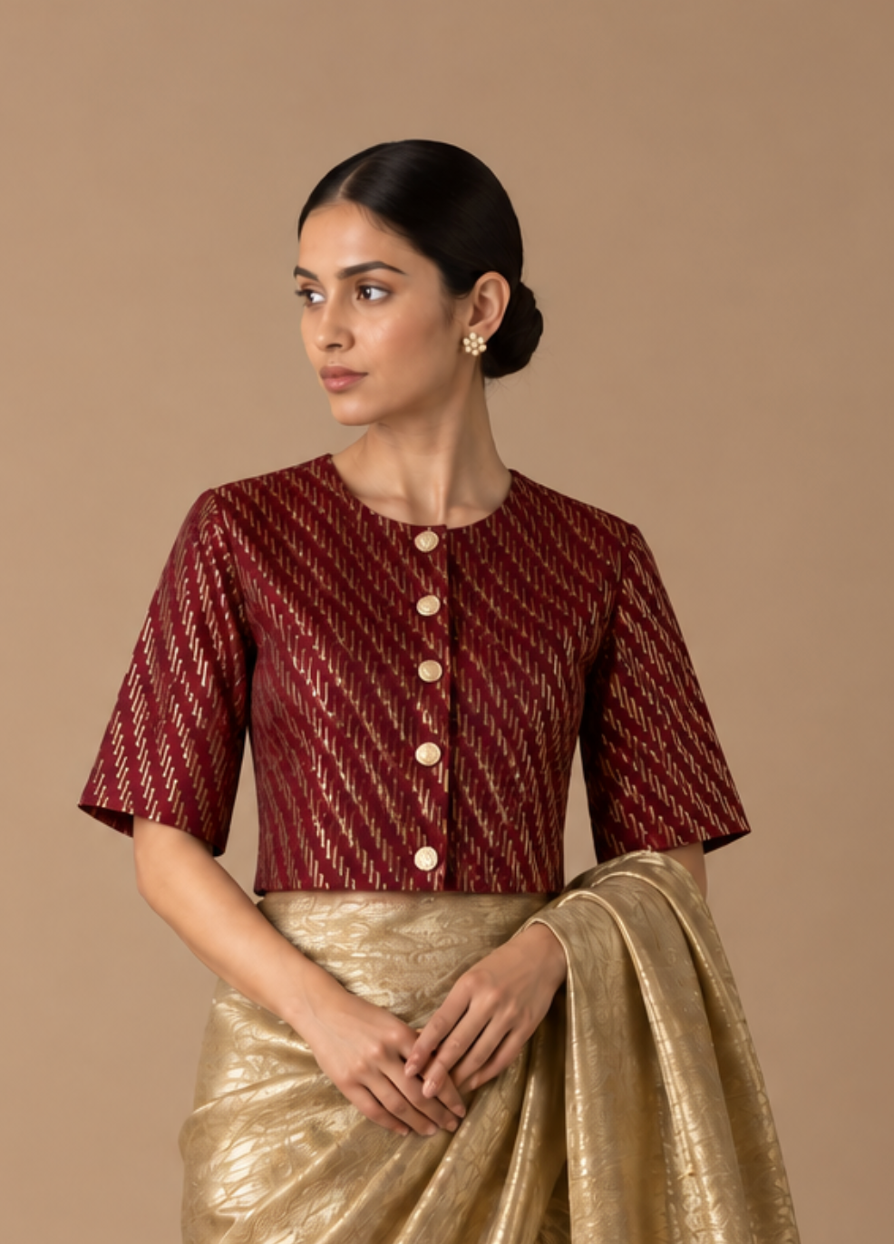 Maroon & Gold Zari Woven Blouse With Lining